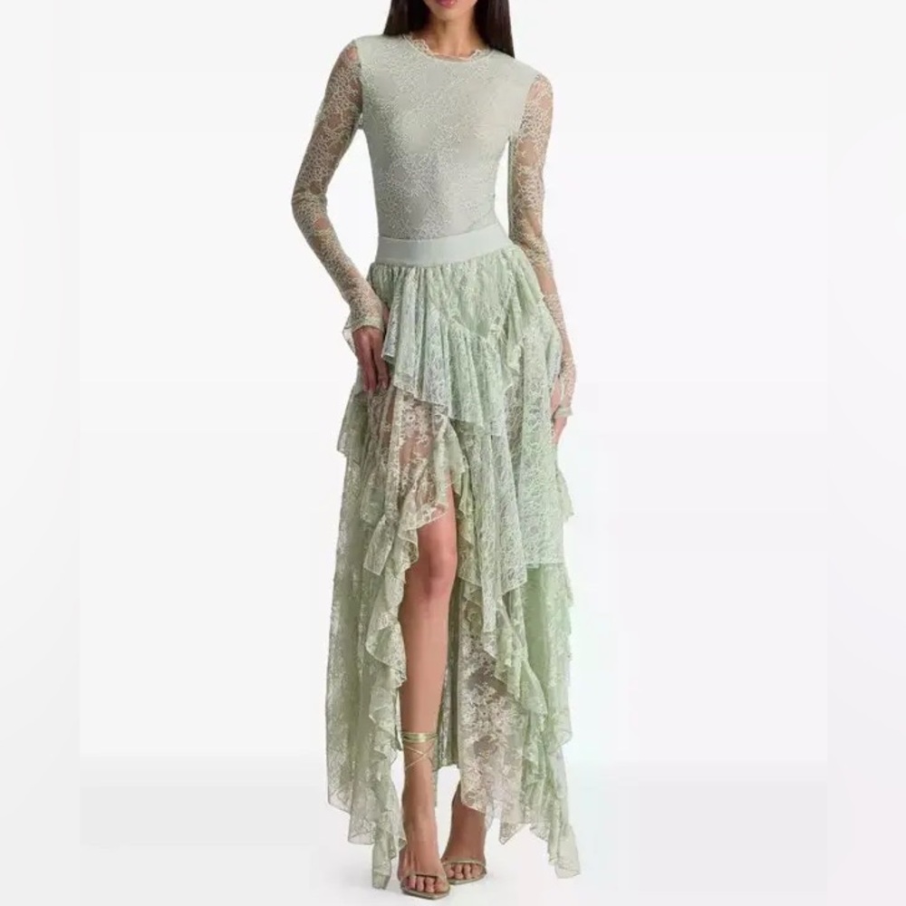 Alice + Olivia Karys Mixed Media Skirt In Green Tea - Picture 12 of 12